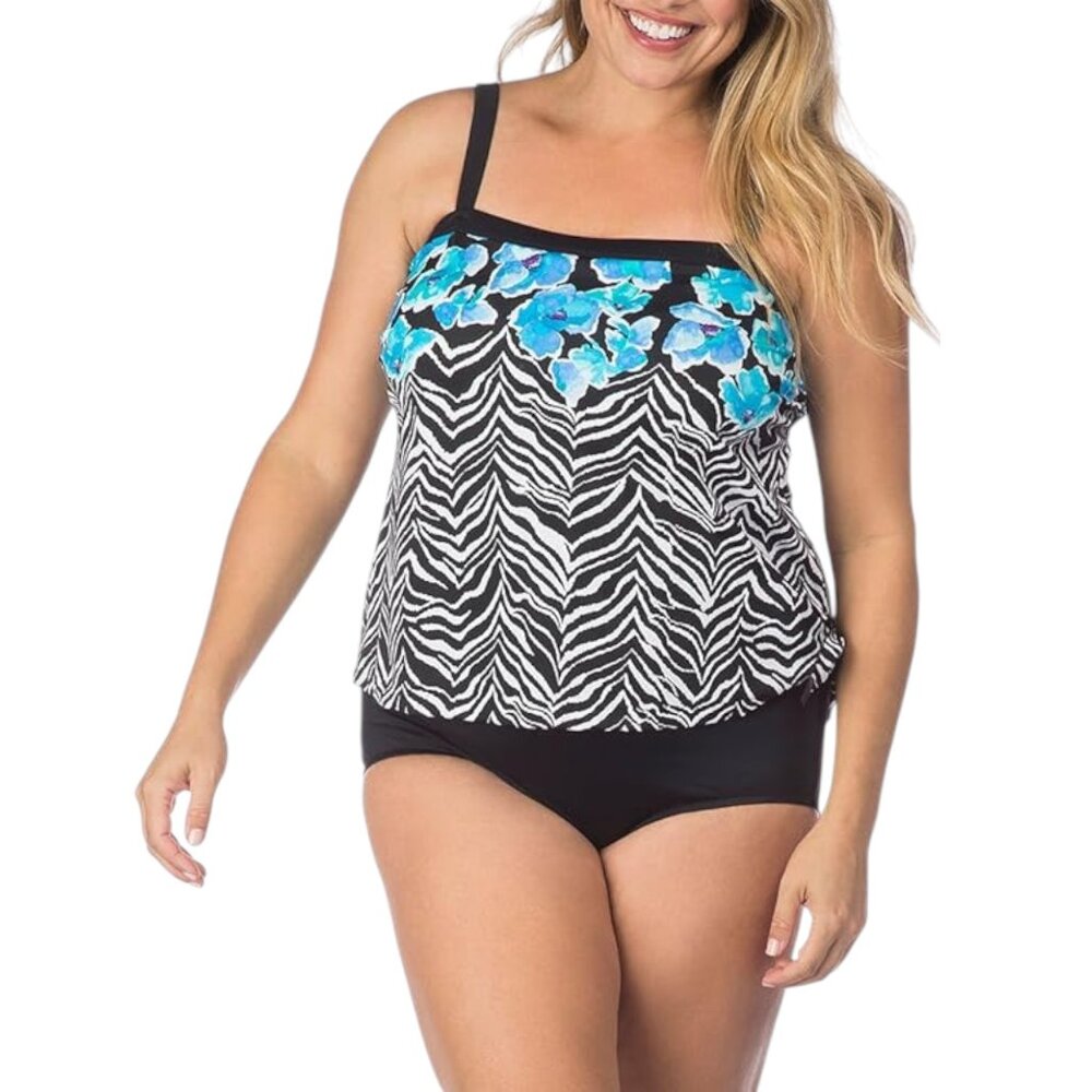 Maxine Of Hollywood Womens Size 16 Bandeau One Piece Swimsuit Zebra Garden